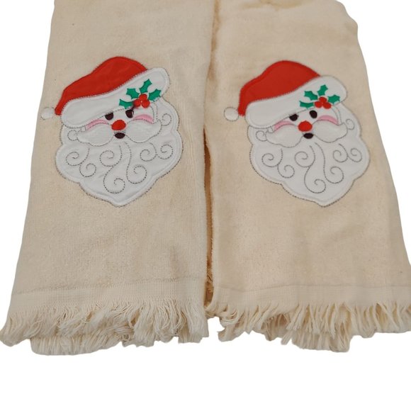 Cecil Saydah Christmas Santa Hand Towels Bathroom Kitchen Beige Neutral Set Of 2 - Picture 4 of 6